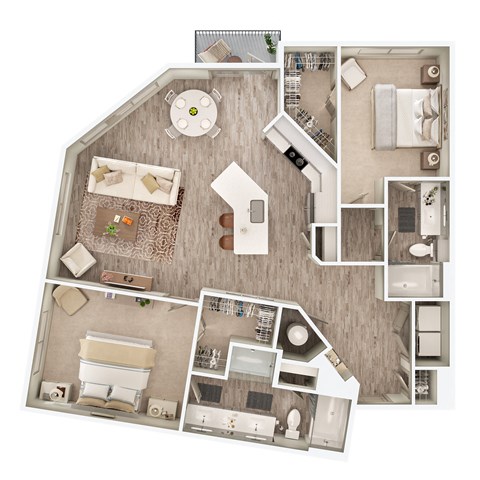 Floor plan for 2 beds, 2 baths, 1283 sqft